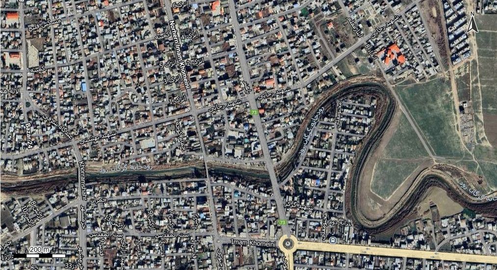 نقشه همراه با تصویر هوایی - ماهواره ای شهر آق قلا در اتوکد با مختصات UTM