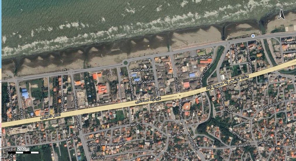 نقشه همراه با تصویر هوایی - ماهواره ای شهر نور در اتوکد با مختصات UTM