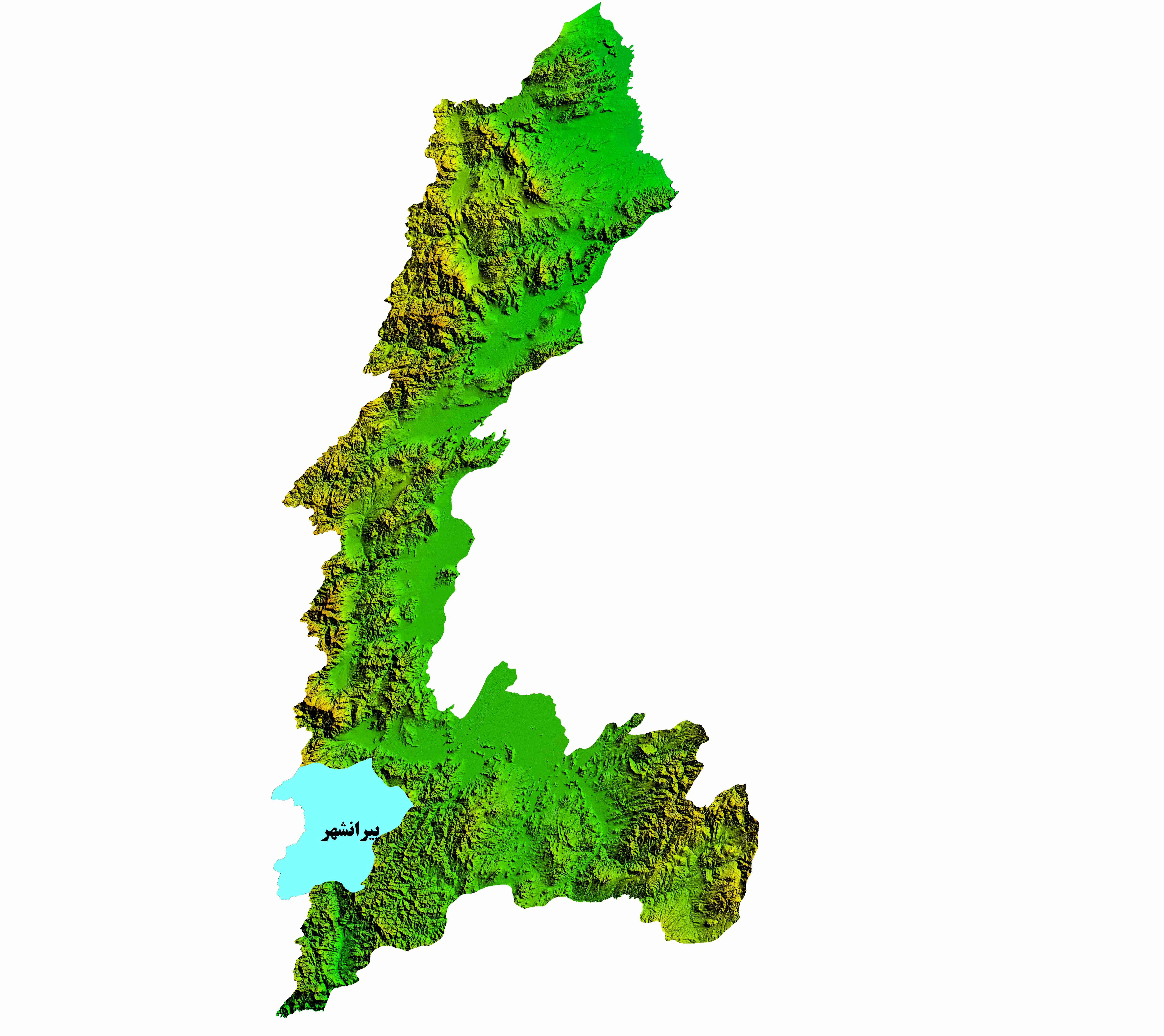 نقشه DEM استان آذربایجان غربی-شهرستان پیرانشهر