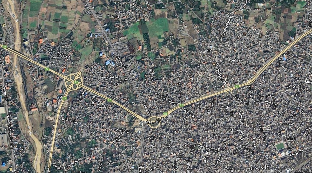 نقشه همراه با تصویر هوایی ماهواره ای شهرقائم شهر  در اتوکد با مختصات UTM