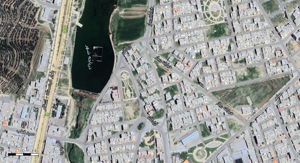 نقشه همراه با تصویر هوایی - ماهواره ای کامیاران در اتوکد با مختصات UTM