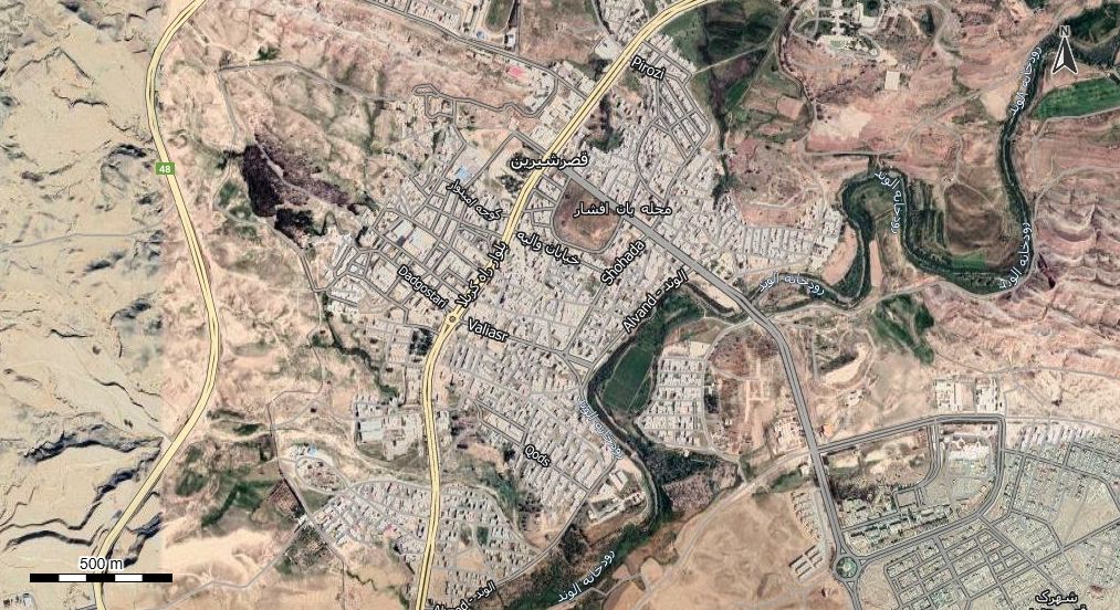 نقشه همراه با تصویر هوایی - ماهواره ای قصرشیرین در اتوکد با مختصات UTM