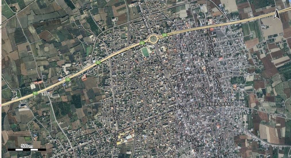 نقشه همراه با تصویر هوایی - ماهواره ای شهر کردکوی در اتوکد با مختصات UTM