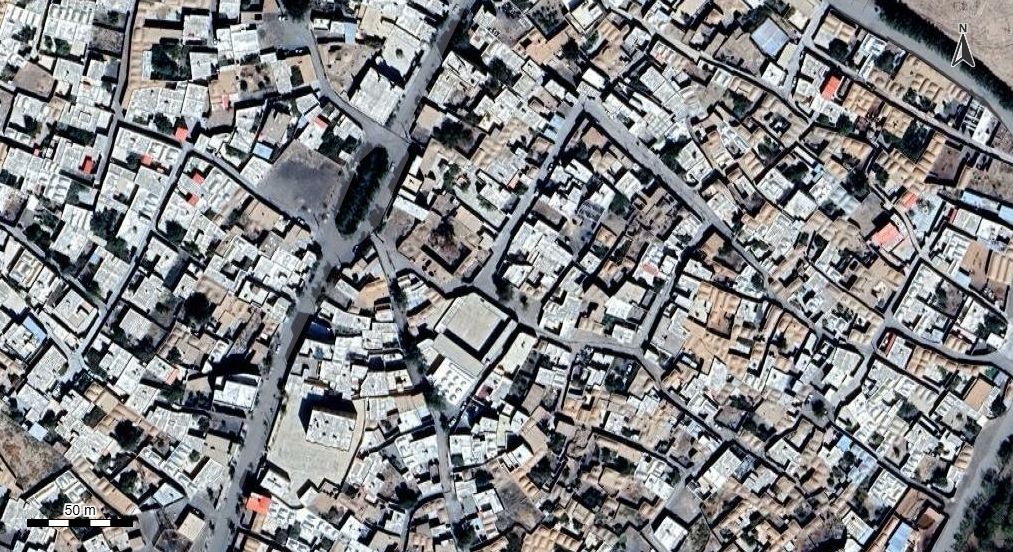 نقشه همراه با تصویر هوایی - ماهواره ای صد خرو در اتوکد با مختصات UTM