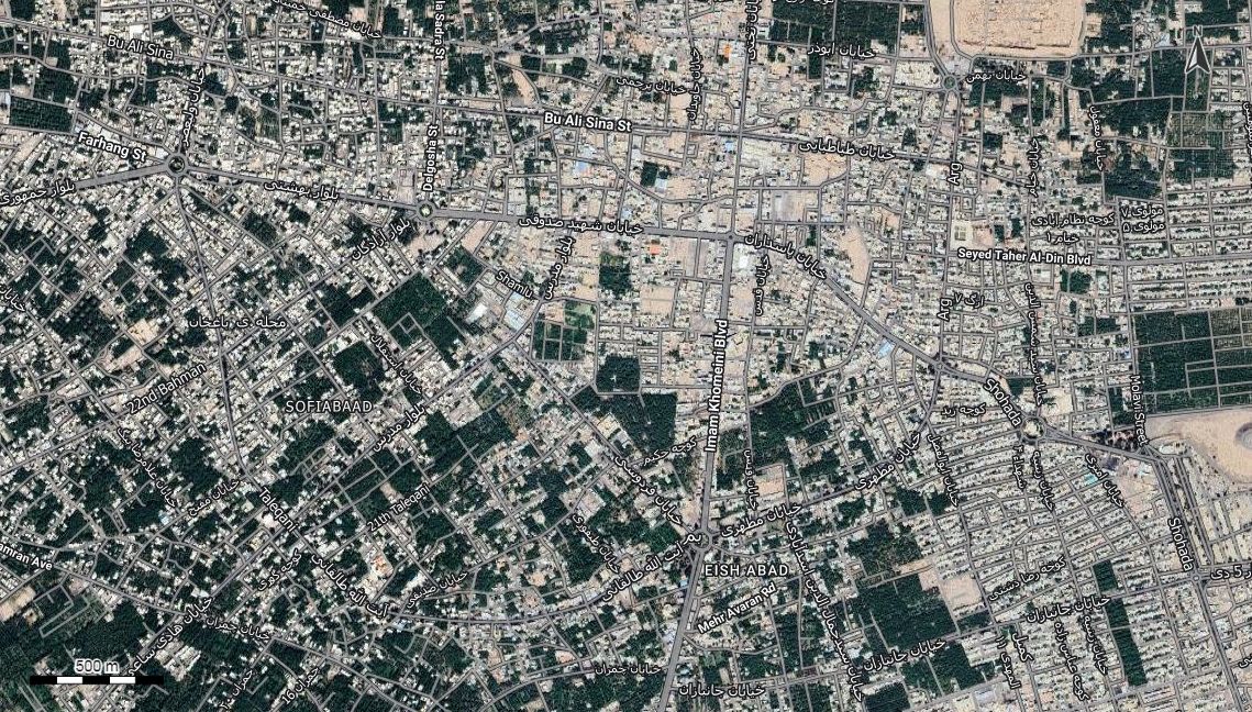 نقشه همراه با تصویر هوایی - ماهواره ای بم در اتوکد با مختصات UTM