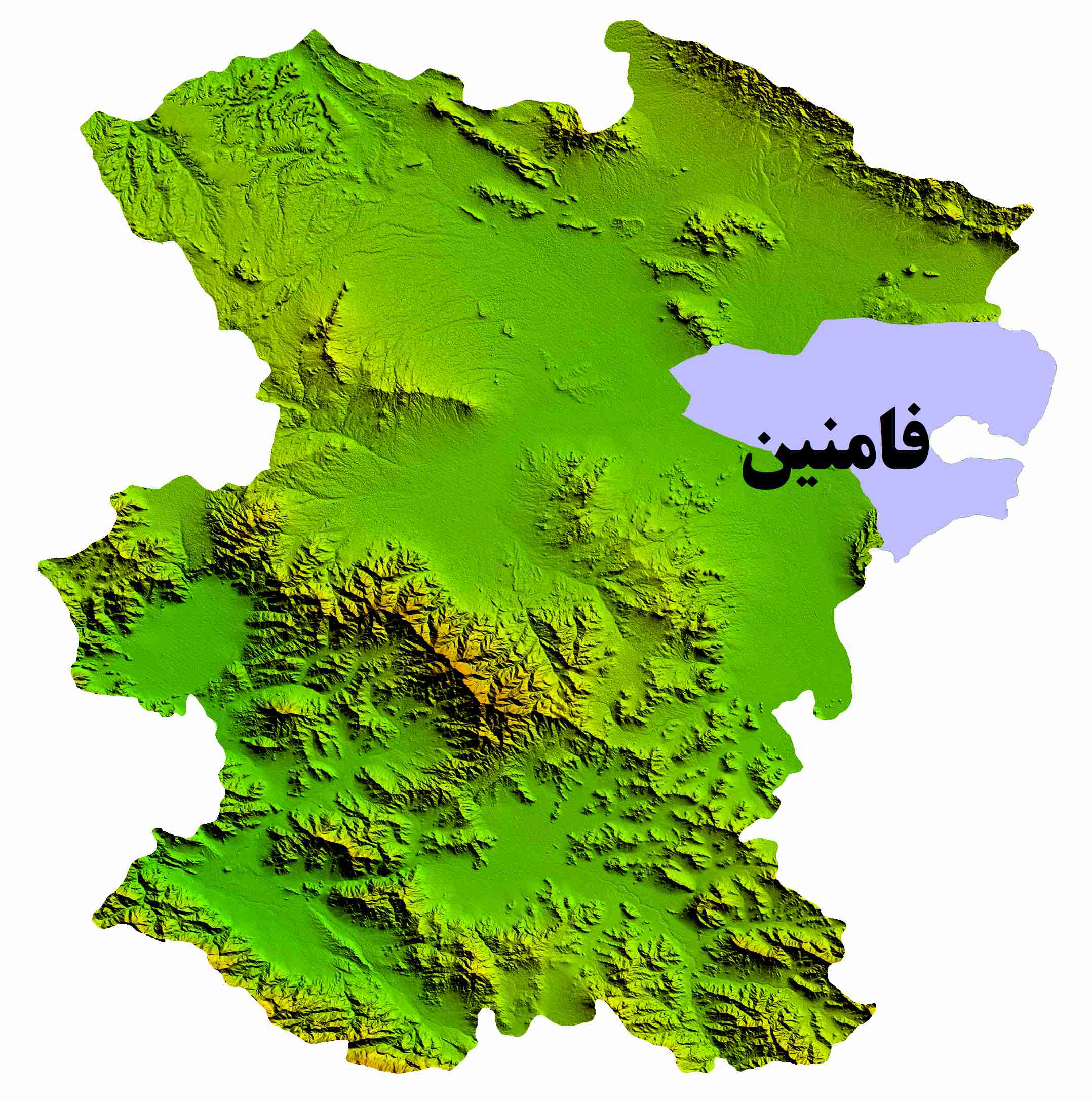 نقشه DEM  استان همدان-شهرستان فامنین