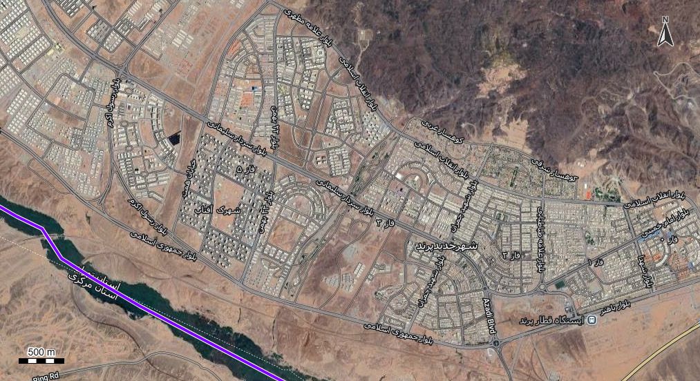 نقشه با تصویر هوایی - ماهواره ای شهر پرند در اتوکد با مختصات UTM