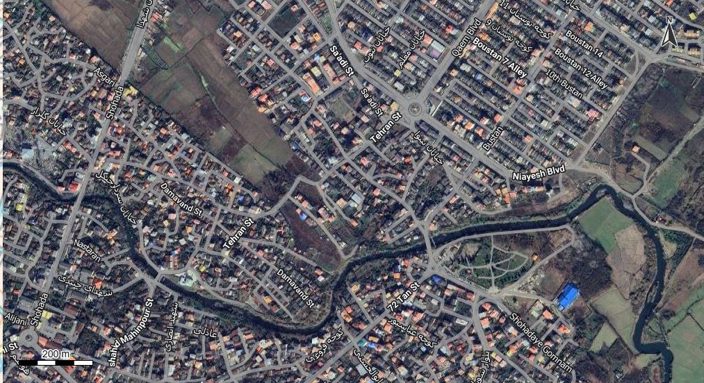 نقشه همراه با تصویر هوایی - ماهواره ای شهر رودسر در اتوکد با مختصات UTM