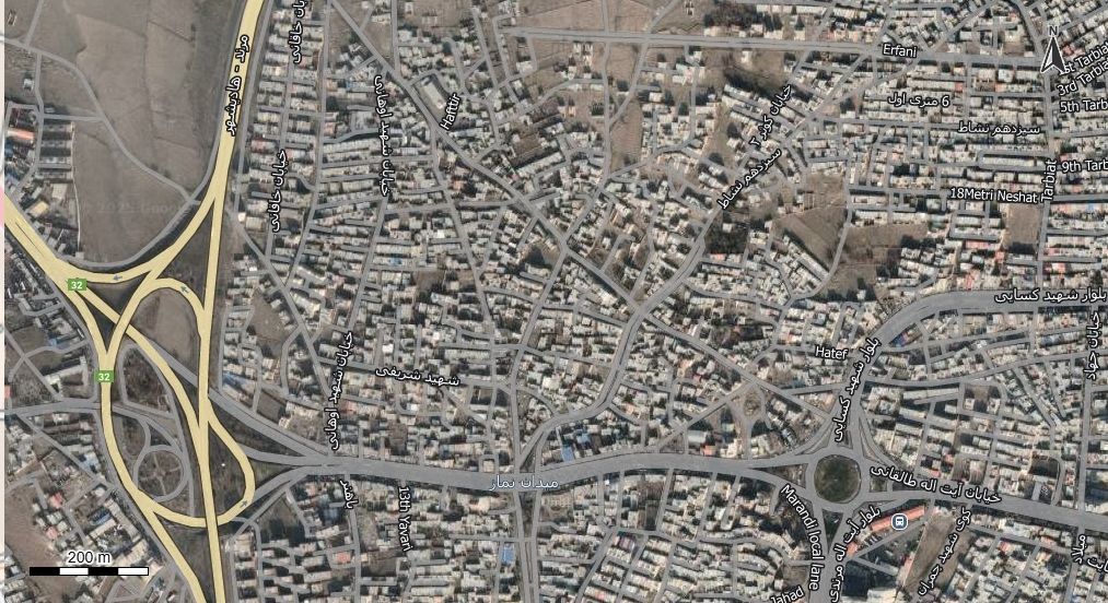 نقشه همراه با تصویر هوایی - ماهواره ای شهر مرند در اتوکد با مختصات UTM