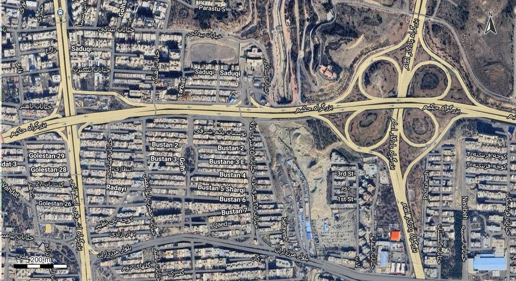 نقشه با تصویر هوایی - ماهواره ای منطقه ۲ تهران در اتوکد با مختصات UTM