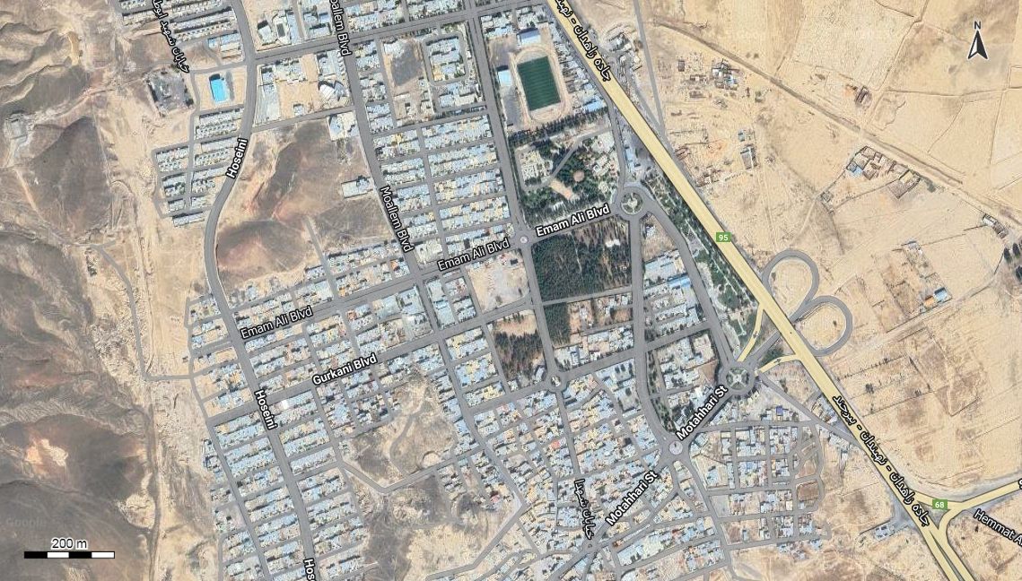 نقشه همراه با تصویر هوایی ماهواره ای شهر سربیشه در اتوکد با مختصات UTM