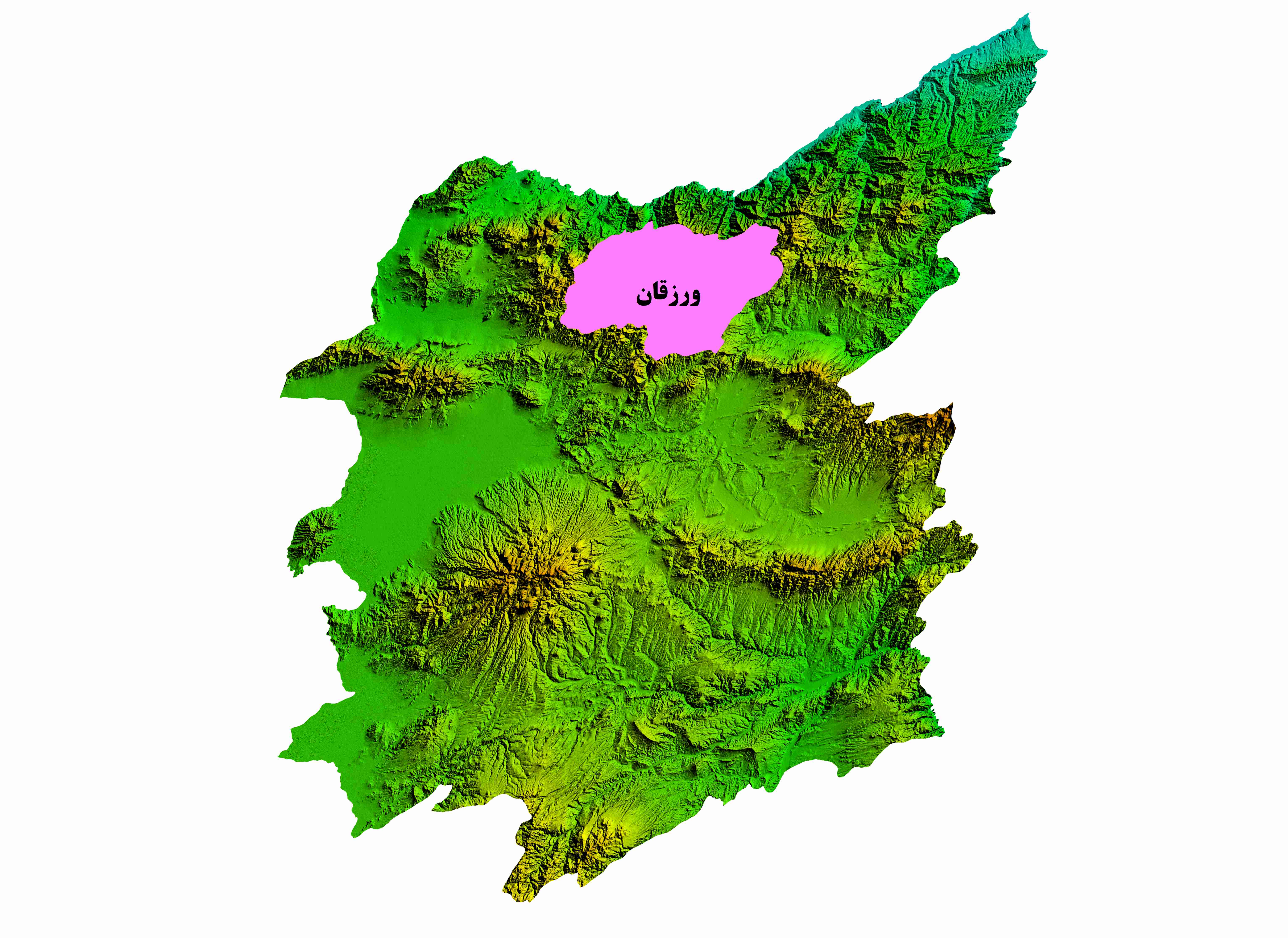 نقشه DEM استان آذربایجان شرقی-شهرستان ورزقان