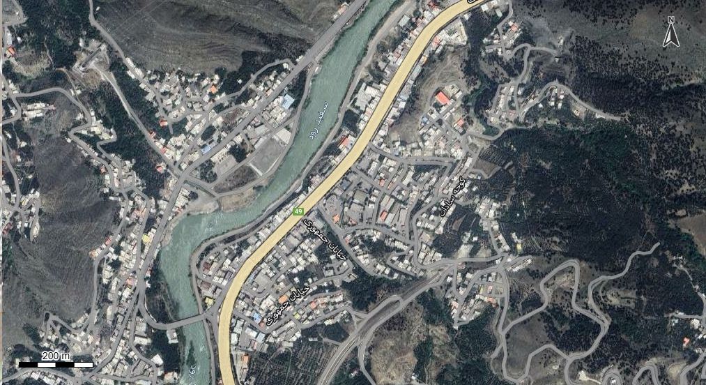 نقشه همراه با تصویر هوایی - ماهواره ای شهر رودبار در اتوکد با مختصات UTM