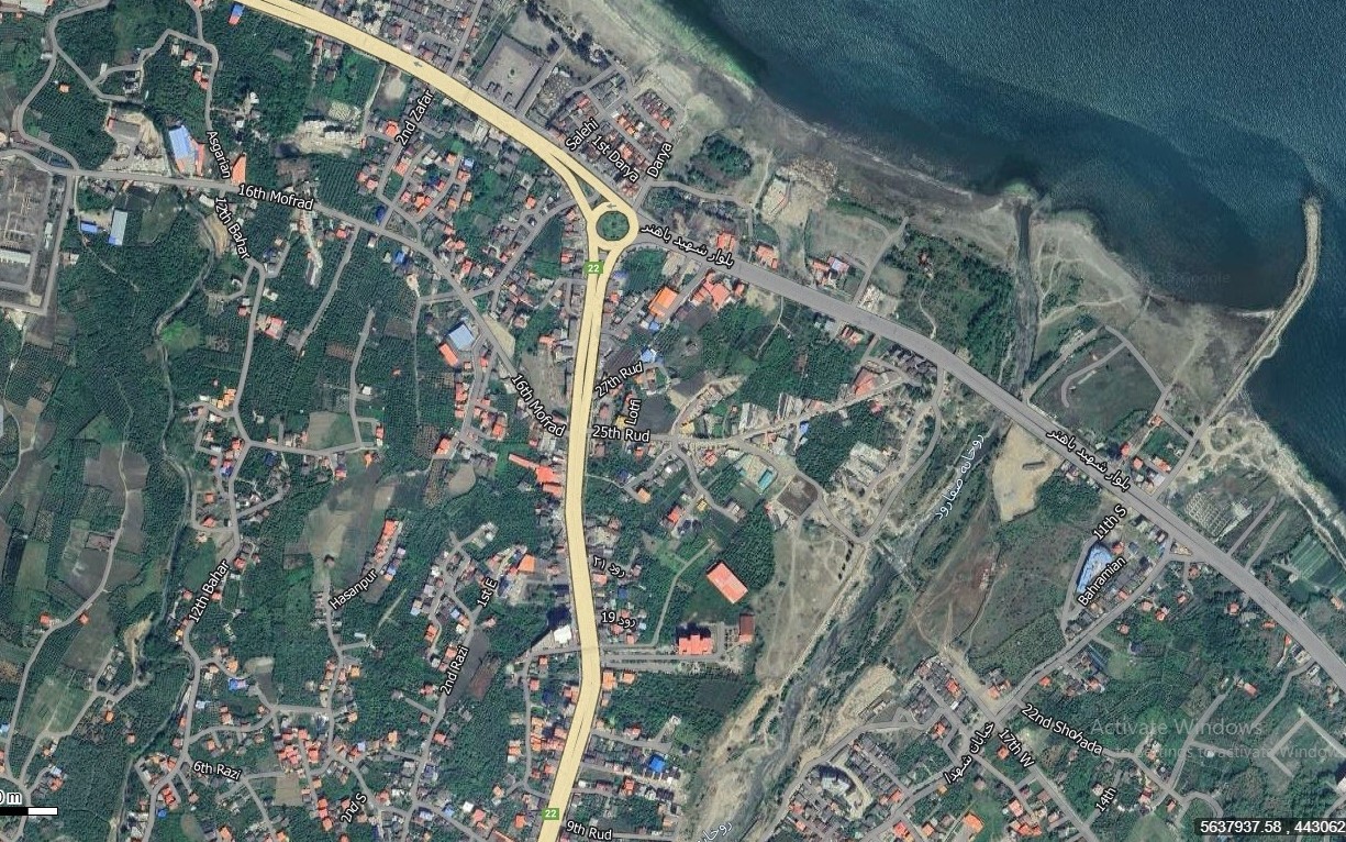 نقشه همراه با تصویر هوایی ماهواره ای شهر رامسر در اتوکد با مختصات UTM