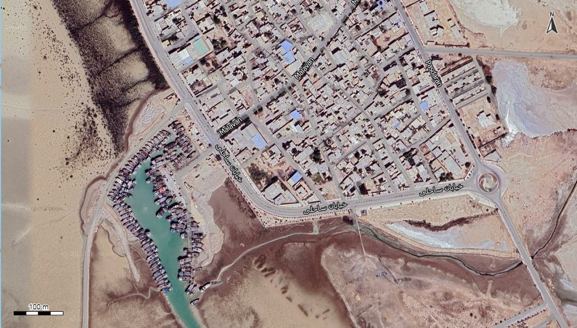 نقشه همراه با تصویر هوایی - ماهواره ای بندر ریگ در اتوکد با مختصات UTM