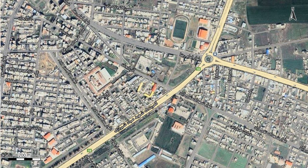 نقشه همراه با تصویر هوایی - ماهواره ای شهر گنبدکاووس در اتوکد با مختصات UTM