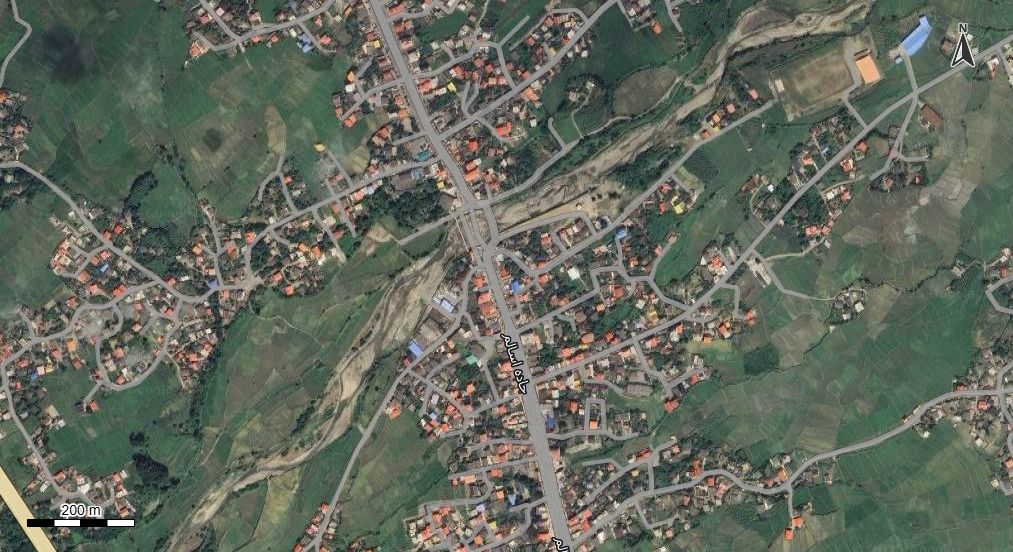 نقشه همراه با تصویر هوایی - ماهواره ای شهر اسالم در اتوکد با مختصات UTM