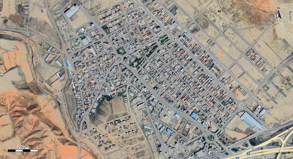 نقشه همراه با تصویر هوایی - ماهواره ای ملک آباد در اتوکد با مختصات UTM