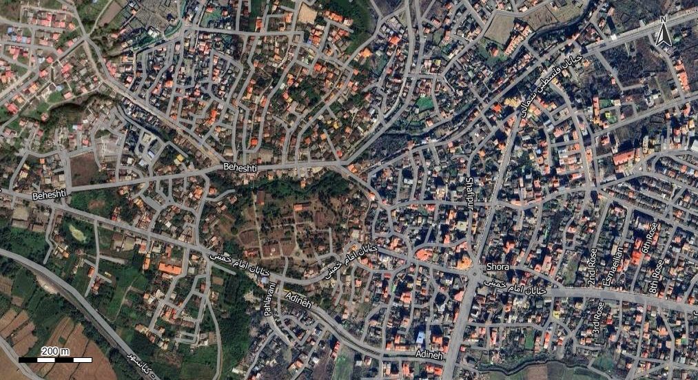 نقشه همراه با تصویر هوایی - ماهواره ای شهر کیاشهر در اتوکد با مختصات UTM