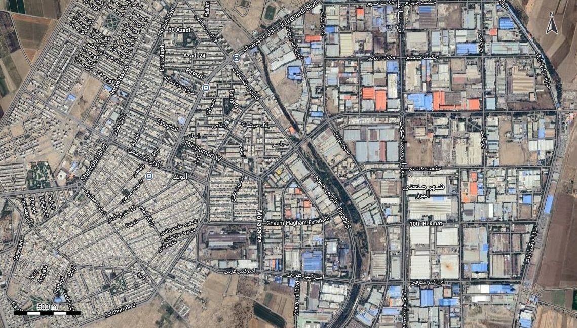 نقشه همراه با تصویر هوایی - ماهواره ای الوند در اتوکد با مختصات UTM
