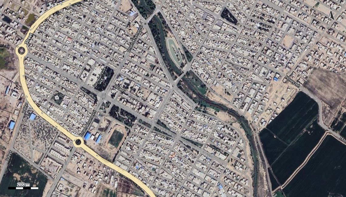 نقشه همراه با تصویر هوایی - ماهواره ای شهر هویزه در اتوکد با مختصات UTM