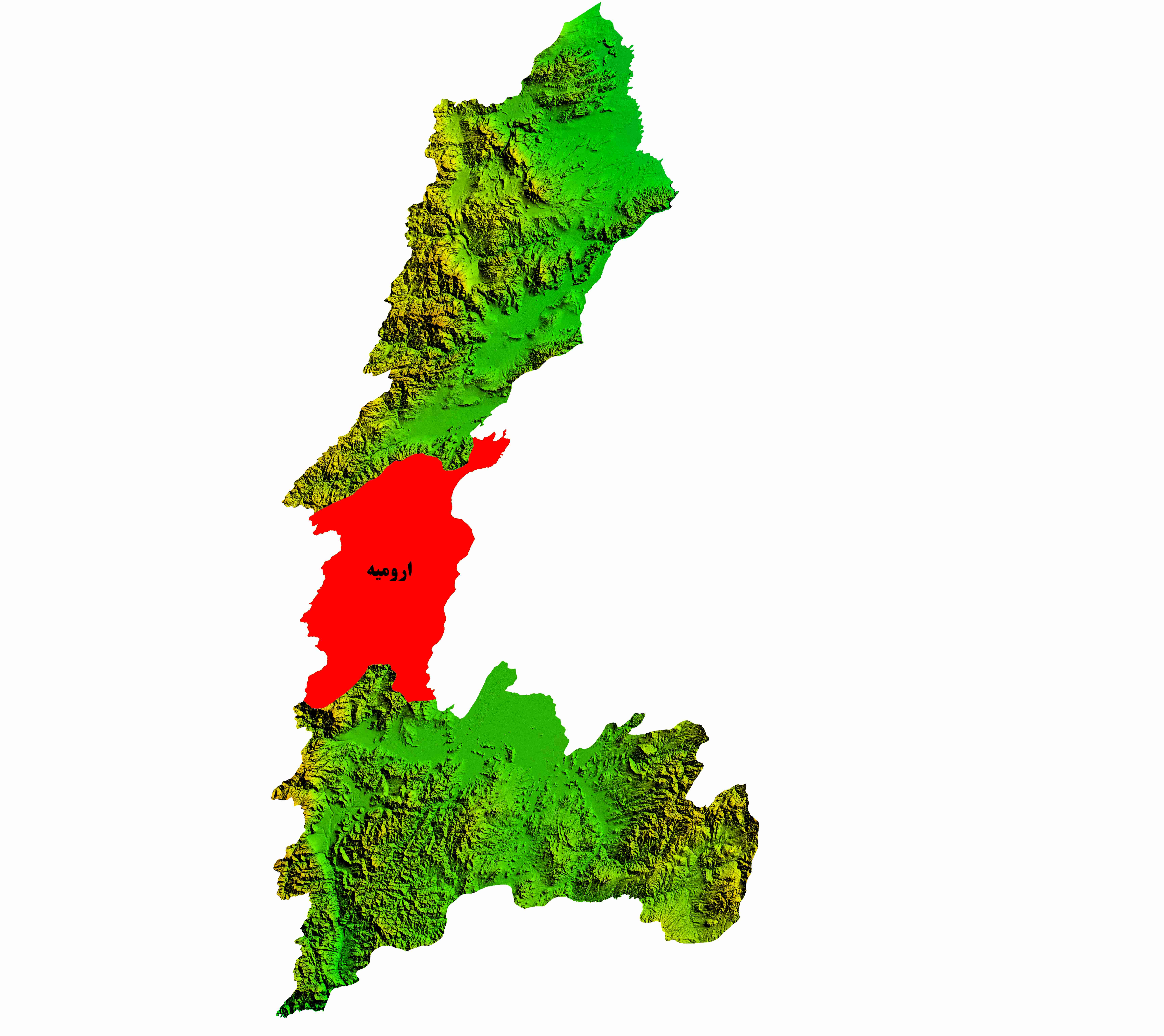 نقشه DEM استان آذربایجان غربی-شهرستان ارومیه