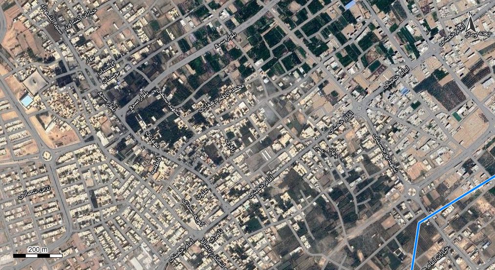 نقشه همراه با تصویر هوایی - ماهواره ای اشکذر در اتوکد با مختصات UTM