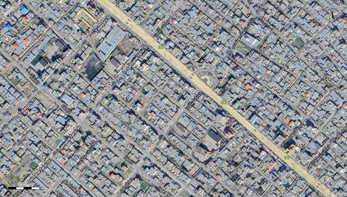 نقشه همراه با تصویر هوایی - ماهواره ای شهر ایوان در اتوکد با مختصات UTM