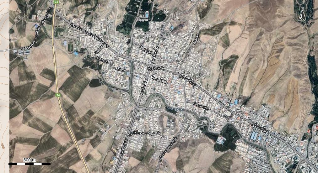 نقشه همراه با تصویر هوایی - ماهواره ای شهر هشترود در اتوکد با مختصات UTM