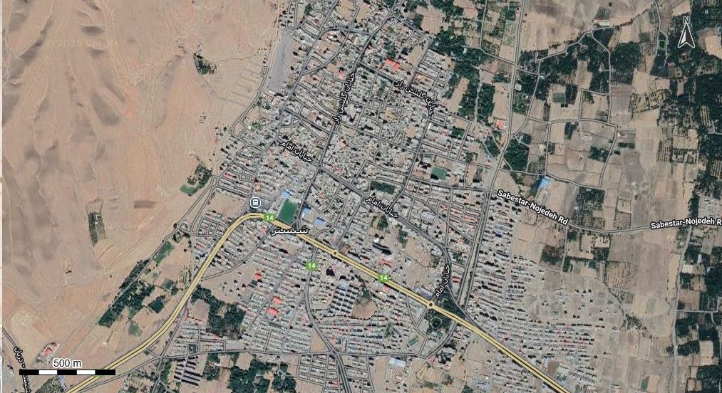نقشه همراه با تصویر هوایی - ماهواره ای شهر شبستر در اتوکد با مختصات UTM