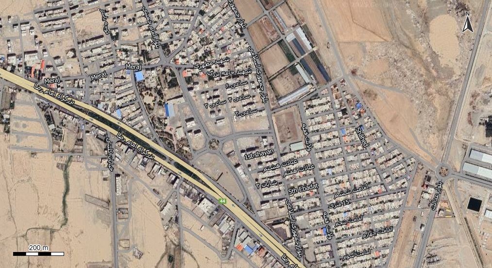 نقشه با تصویر هوایی - ماهواره ای شهر شریف آباد در اتوکد با مختصات UTM