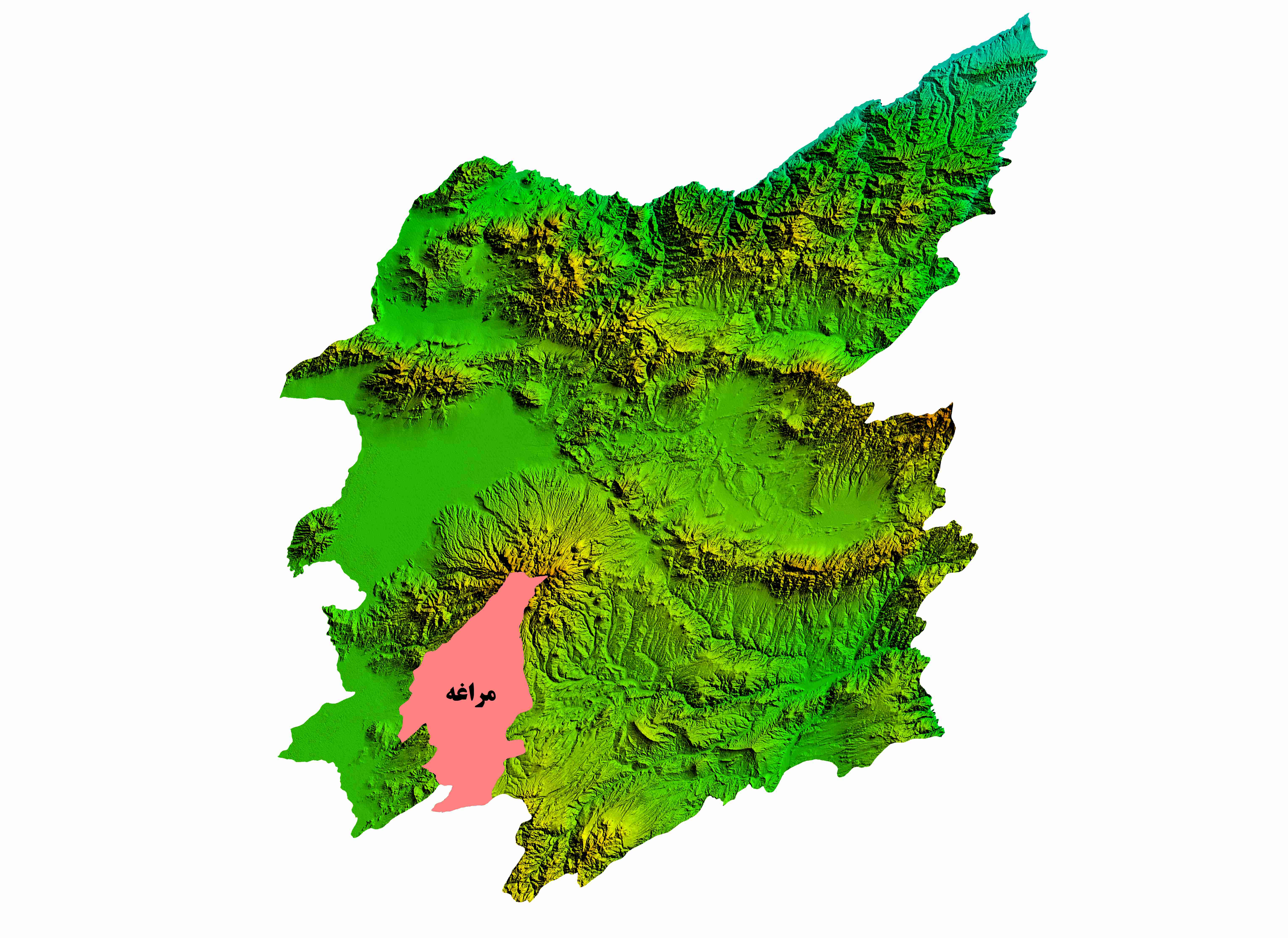 نقشه DEM استان آذربایجان شرقی-شهرستان مراغه