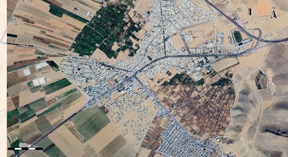 نقشه همراه با تصویر هوایی - ماهواره ای شهر پاسارگاد در اتوکد با مختصات UTM