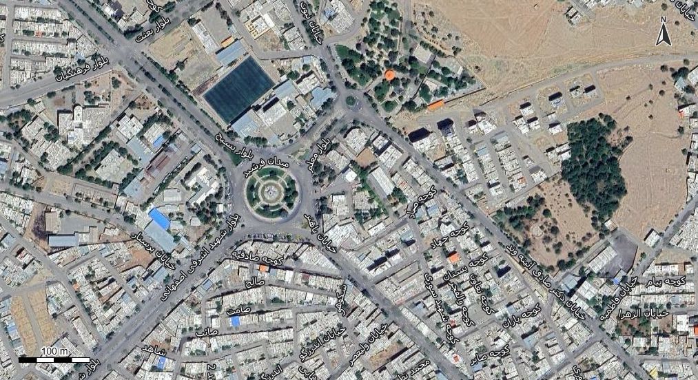 نقشه همراه با تصویر هوایی - ماهواره ای تویسرگان در اتوکد با مختصات UTM