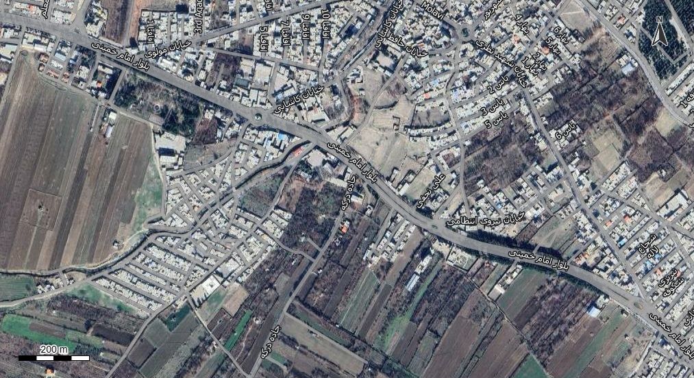 نقشه همراه با تصویر هوایی - ماهواره ای  صحنه در اتوکد با مختصات UTM