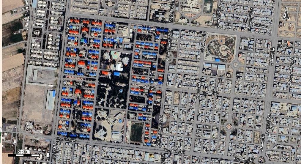 نقشه همراه با تصویر هوایی - ماهواره ای شهر سرخس در اتوکد با مختصات UTM