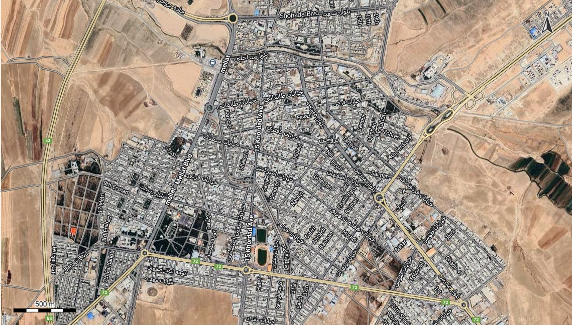 نقشه همراه با تصویر هوایی - ماهواره ای شهر بروجن در اتوکد با مختصات UTM