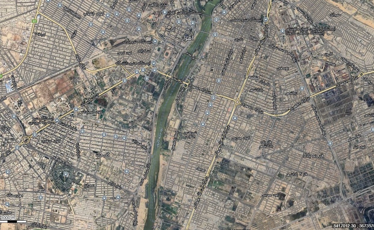 نقشه همراه با تصویر هوایی ماهواره ای شهر اهواز در اتوکد با مختصات UTM