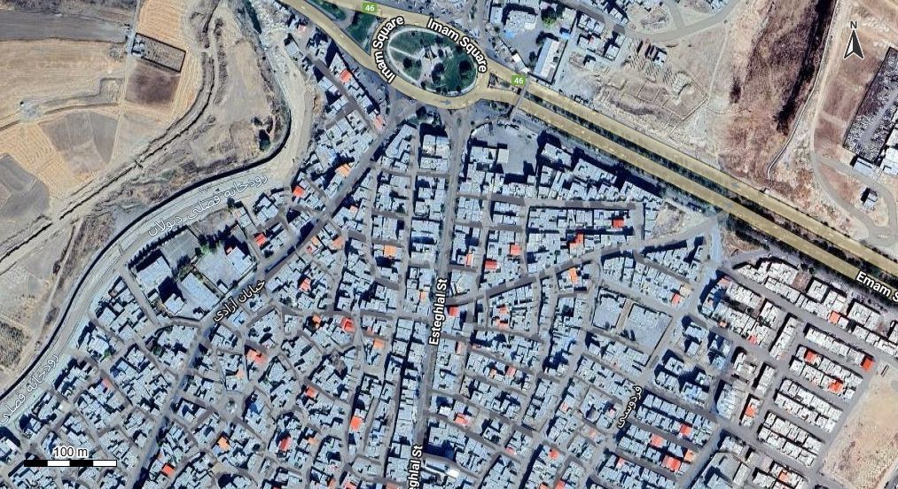 نقشه همراه با تصویر هوایی - ماهواره ای دهگلان در اتوکد با مختصات UTM