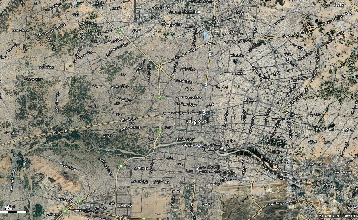 نقشه همراه با تصویر هوایی - ماهواره ای شهر اصفهان در اتوکد با مختصات UTM
