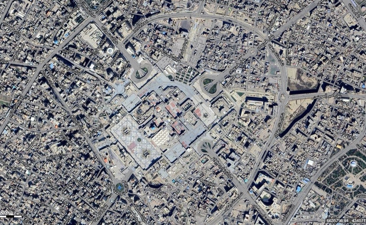 نقشه همراه با تصویر هوایی ماهواره ای شهر مشهد در اتوکد با مختصات UTM