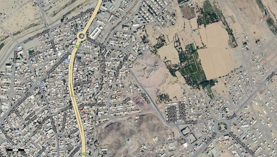 نقشه همراه با تصویر هوایی - ماهواره ای کهنوج در اتوکد با مختصات UTM