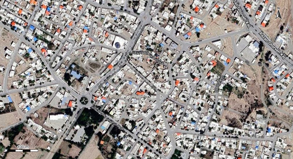 نقشه همراه با تصویر هوایی - ماهواره ای قروه در اتوکد با مختصات UTM