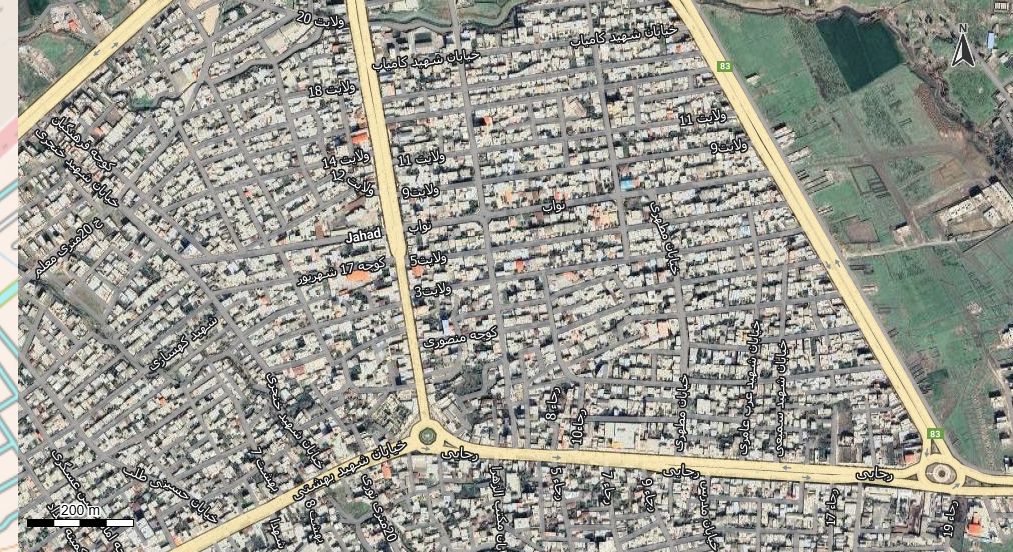 نقشه همراه با تصویر هوایی - ماهواره ای شهر آزادشهر در اتوکد با مختصات UTM