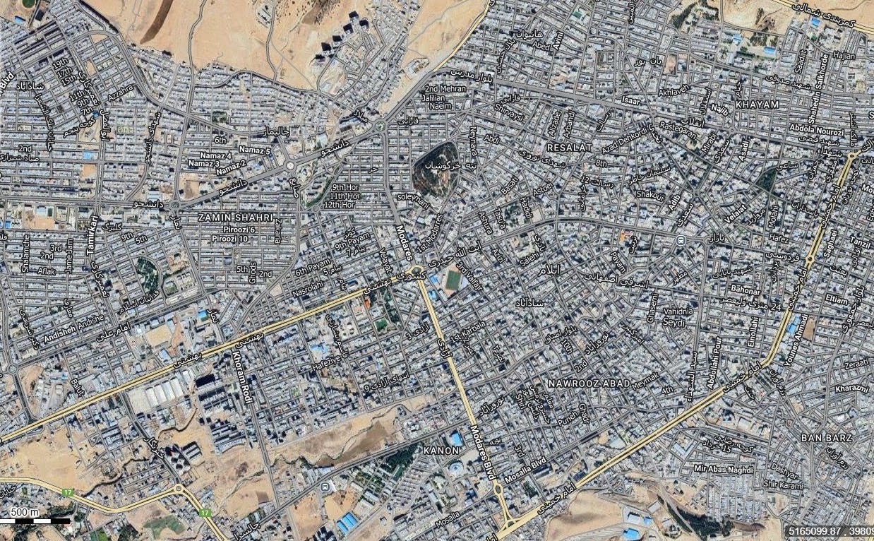 نقشه همراه با تصویر هوایی ماهواره ای شهر ایلام در اتوکد با مختصات UTM