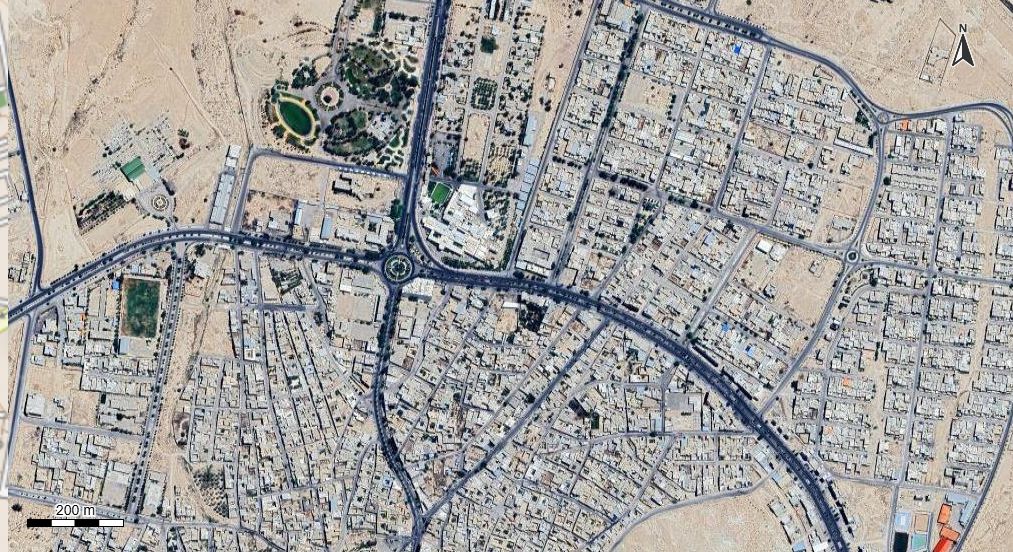 نقشه همراه با تصویر هوایی - ماهواره ای شهر گراش در اتوکد با مختصات UTM