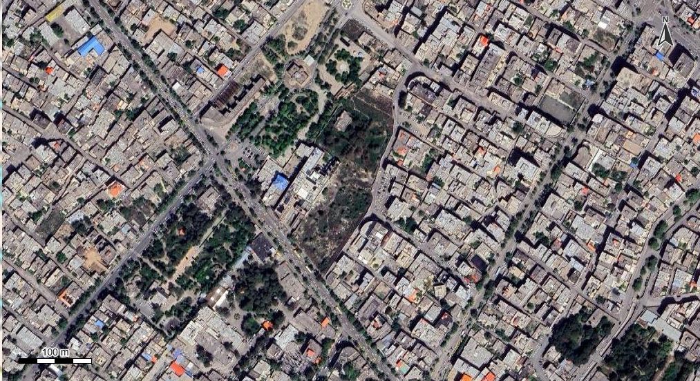 نقشه همراه با تصویر هوایی - ماهواره ای شهر نیشابور در اتوکد با مختصات UTM