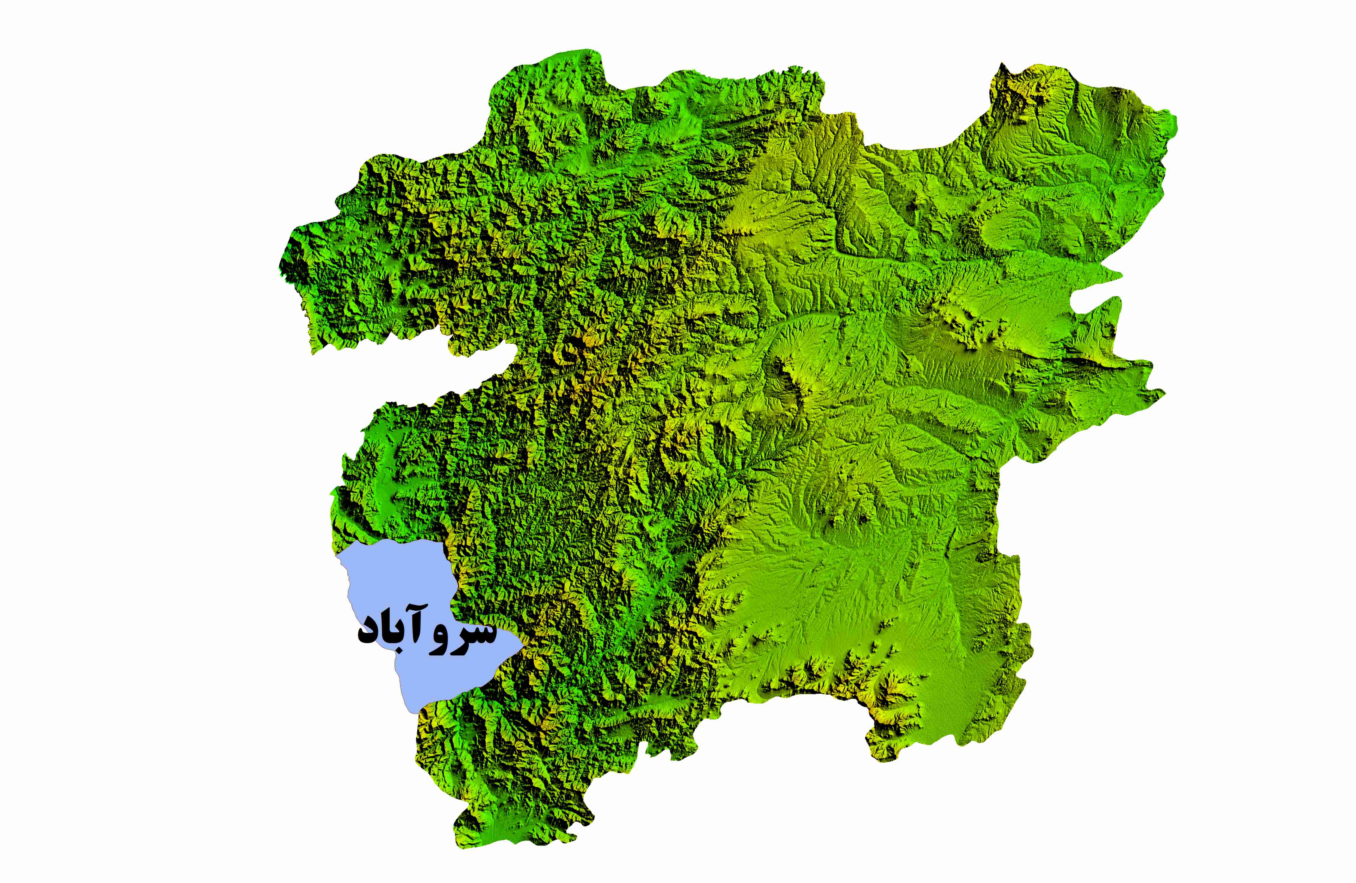 نقشه DEM  استان کردستان- شهرستان سروآباد