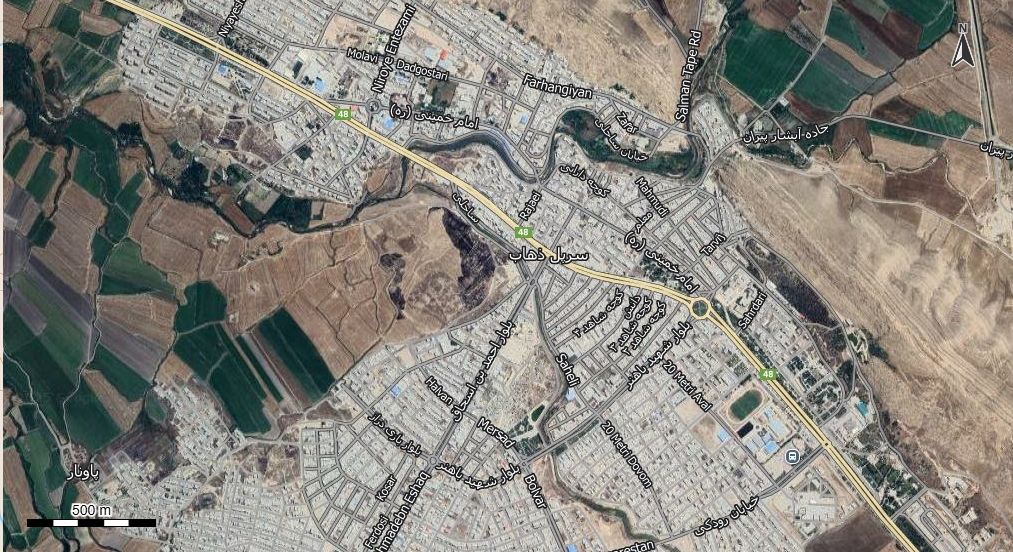 نقشه همراه با تصویر هوایی - ماهواره ای سرپل زهاب در اتوکد با مختصات UTM