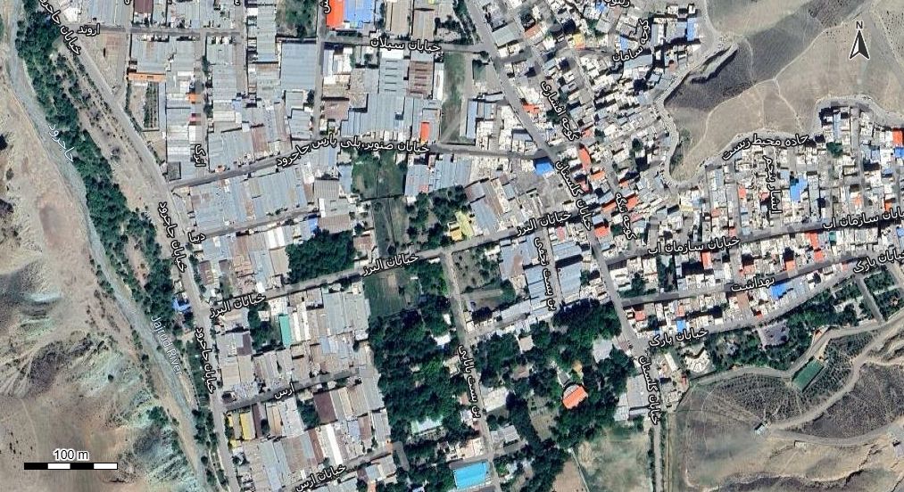 نقشه با تصویر هوایی - ماهواره ای شهر جاجرود در اتوکد با مختصات UTM